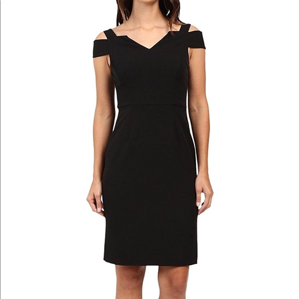 Adrianna Papell Shoulder Cut out Sheath Little Black Dress size 14